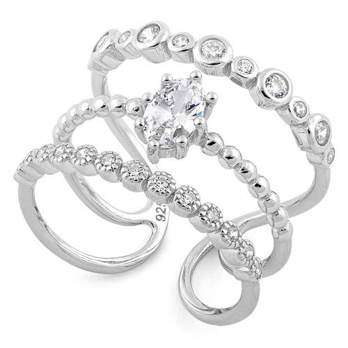 Sterling Silver Triple Clear CZ Ring