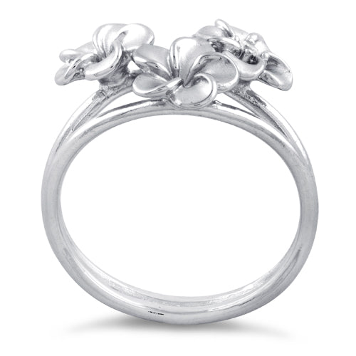 Sterling Silver Triple Flower CZ Ring
