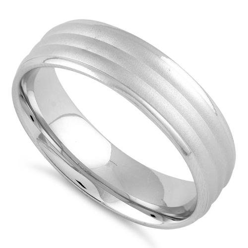 Sterling Silver Triple Layer Brushed Wedding Band Ring