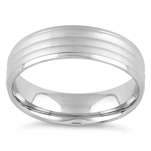 Sterling Silver Triple Layer Brushed Wedding Band Ring