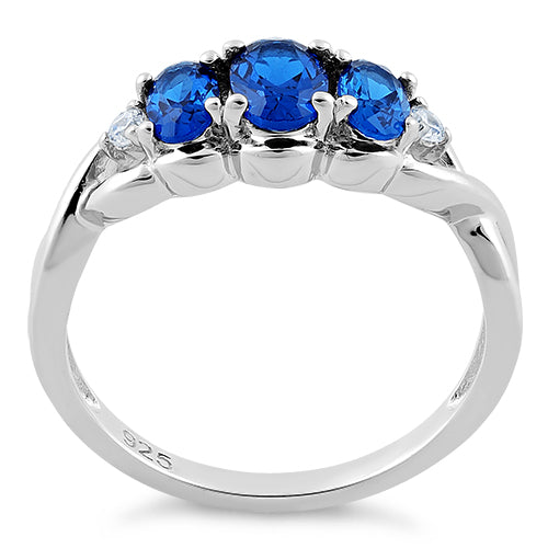 Sterling Silver Triple Oval Blue Sapphire CZ Ring