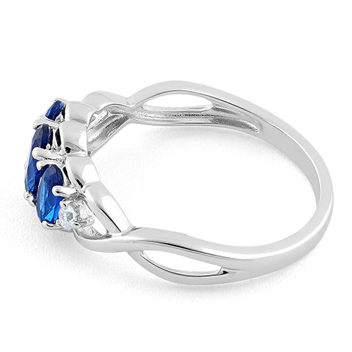 Sterling Silver Triple Oval Blue Sapphire CZ Ring