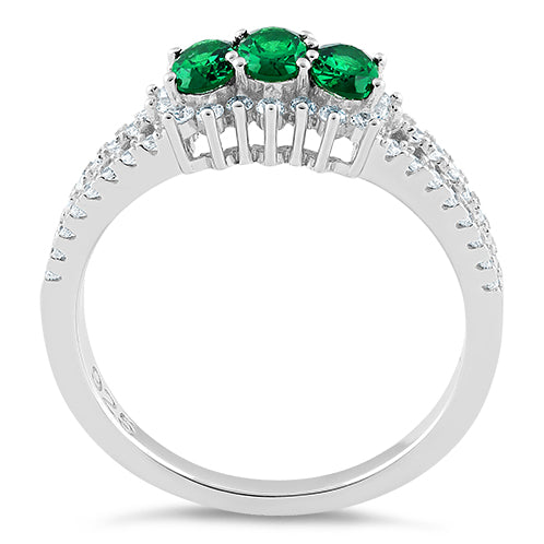Sterling Silver Triple Oval Emerald CZ Ring