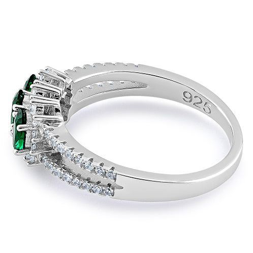 Sterling Silver Triple Oval Emerald CZ Ring