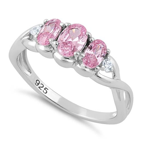 Sterling Silver Triple Oval Pink CZ Ring