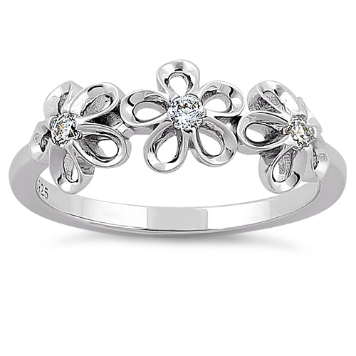 Sterling Silver Triple Plumeria CZ ring