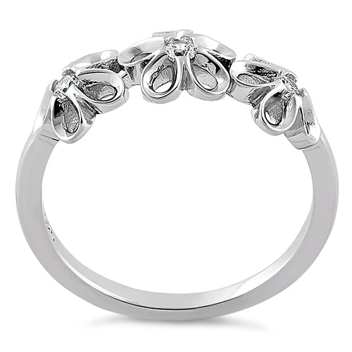 Sterling Silver Triple Plumeria CZ ring