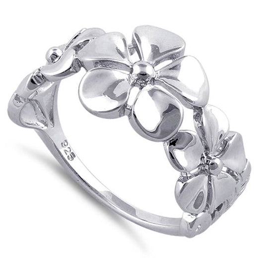 Sterling Silver Triple Plumeria Ring for Sale - Dreamland Jewelry