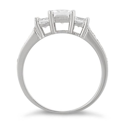 Sterling Silver Triple Princess Cut CZ Ring
