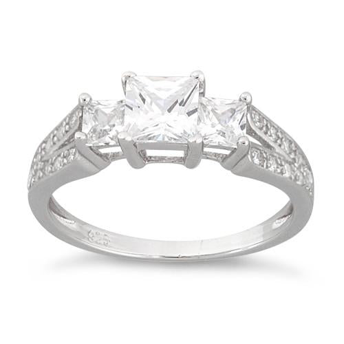 Sterling Silver Triple Princess Cut CZ Ring