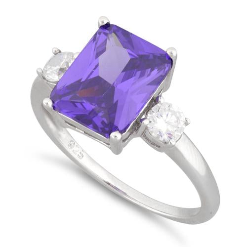 Sterling Silver Triple Rectangular Purple CZ Ring