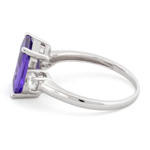 Sterling Silver Triple Rectangular Purple CZ Ring
