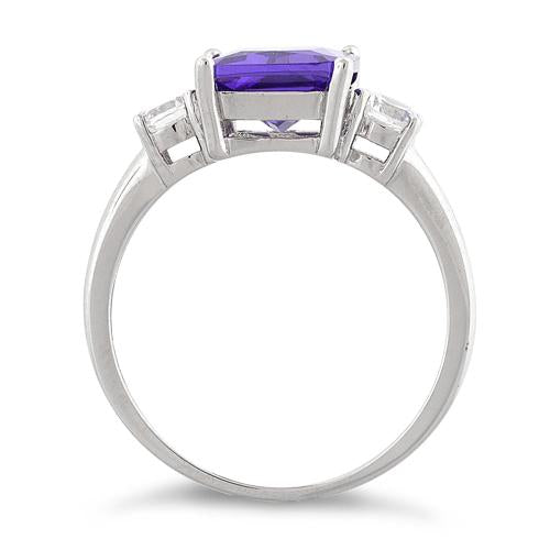 Sterling Silver Triple Rectangular Purple CZ Ring