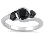 Sterling Silver Triple Round Cut Black CZ Ring