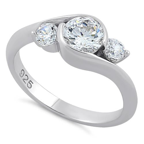 Sterling Silver Triple Round Cut Clear CZ Ring