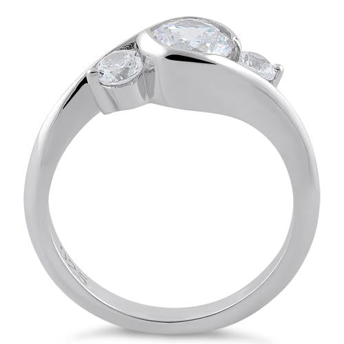 Sterling Silver Triple Round Cut Clear CZ Ring