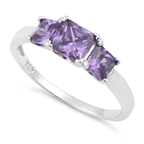 Sterling Silver Triple Square Amethyst CZ Ring