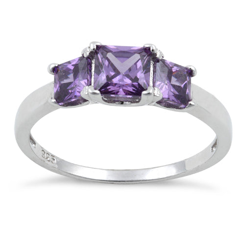 Sterling Silver Triple Square Amethyst CZ Ring