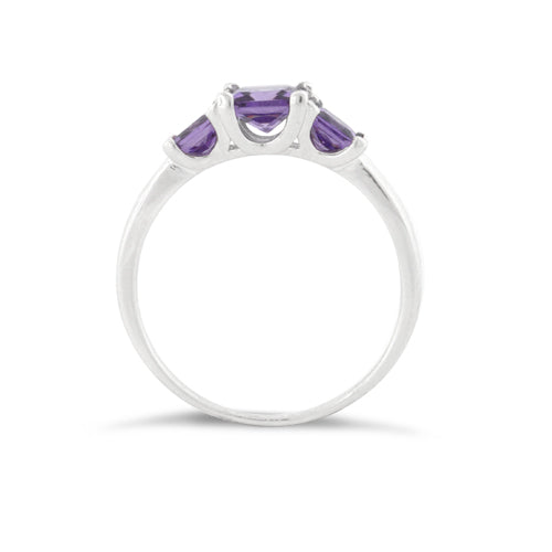 Sterling Silver Triple Square Amethyst CZ Ring
