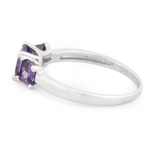 Sterling Silver Triple Square Amethyst CZ Ring