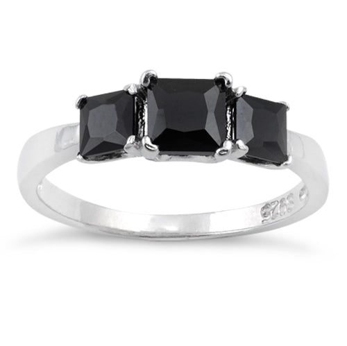 Sterling Silver Triple Square Black CZ Ring