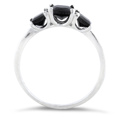 Sterling Silver Triple Square Black CZ Ring