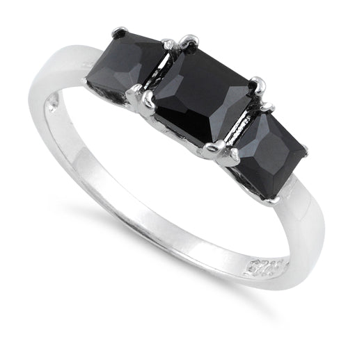 Sterling Silver Triple Square Black CZ Ring