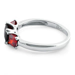 Sterling Silver Triple Square Black & Garnet CZ Ring