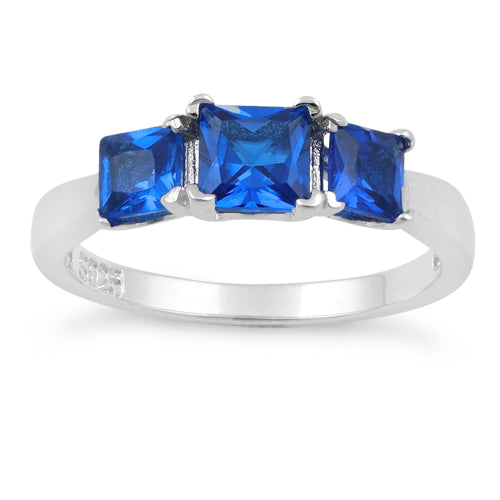 Sterling Silver Triple Square Blue Spinel CZ Ring