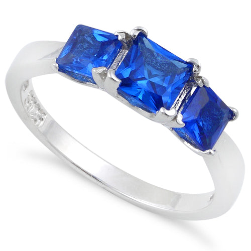 Sterling Silver Triple Square Blue Spinel CZ Ring