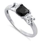 Sterling Silver Triple Square Center Black CZ Ring
