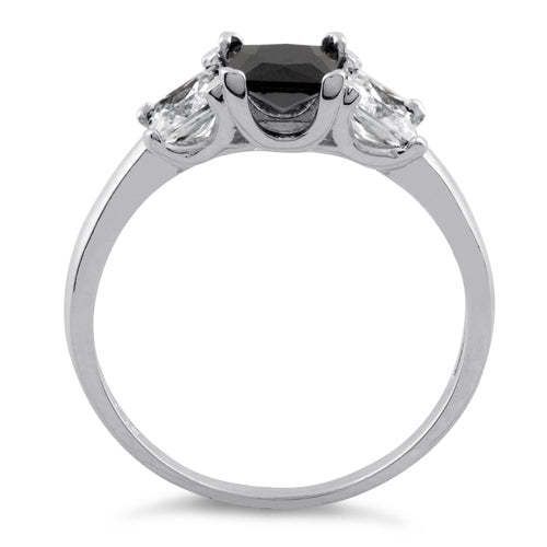 Sterling Silver Triple Square Center Black CZ Ring