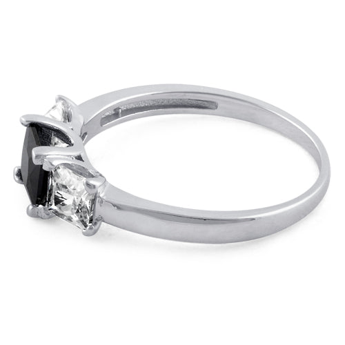 Sterling Silver Triple Square Center Black CZ Ring