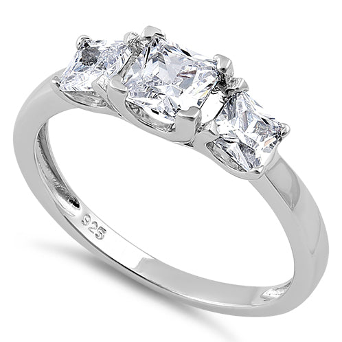 Sterling Silver Triple Square Clear CZ Ring