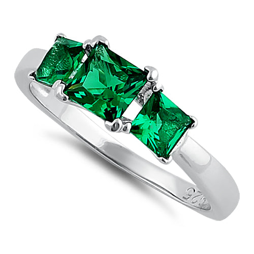 Sterling Silver Triple Square Emerald CZ Ring