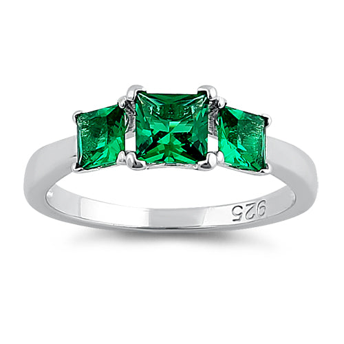 Sterling Silver Triple Square Emerald CZ Ring