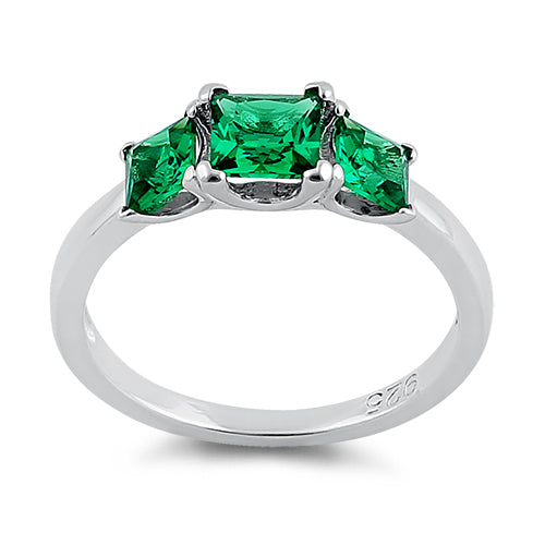 Sterling Silver Triple Square Emerald CZ Ring