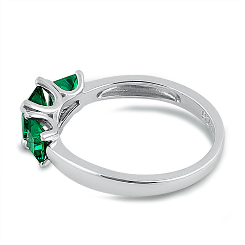 Sterling Silver Triple Square Emerald CZ Ring