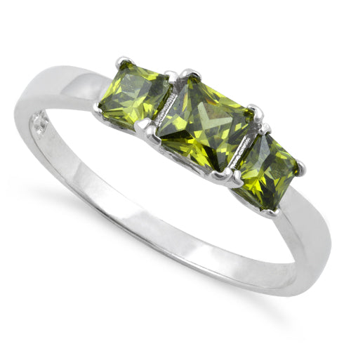 Sterling Silver Triple Square Peridot CZ Ring