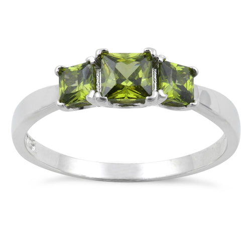 Sterling Silver Triple Square Peridot CZ Ring