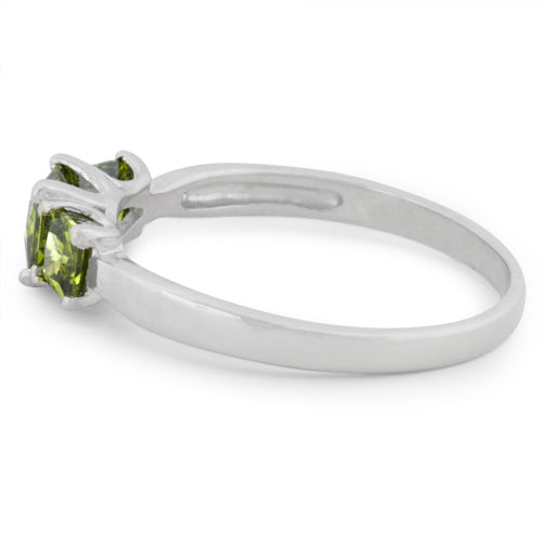 Sterling Silver Triple Square Peridot CZ Ring