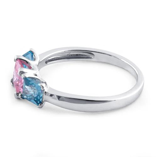 Sterling Silver Triple Square Pink & Blue Topaz CZ Ring