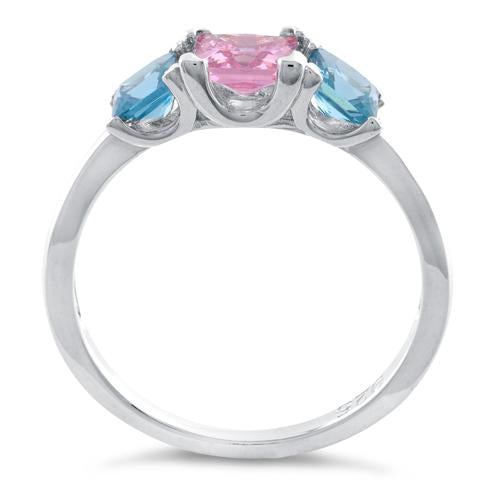 Sterling Silver Triple Square Pink & Blue Topaz CZ Ring