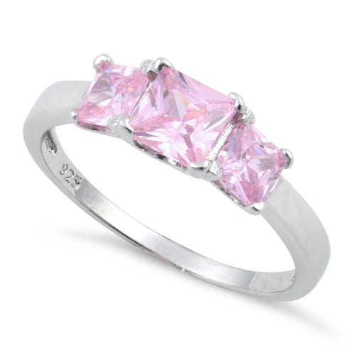 Sterling Silver Triple Square Pink CZ Ring