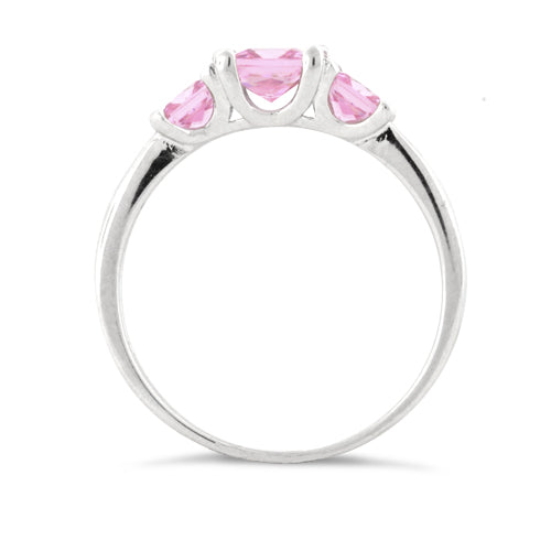 Sterling Silver Triple Square Pink CZ Ring