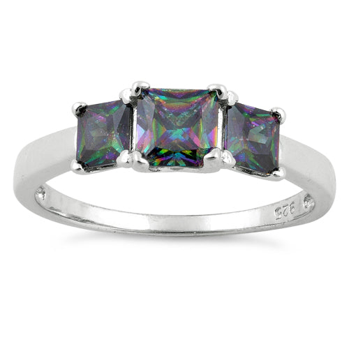 Sterling Silver Triple Square Rainbow Topaz CZ Ring