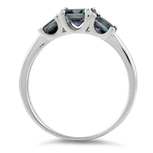 Sterling Silver Triple Square Rainbow Topaz CZ Ring