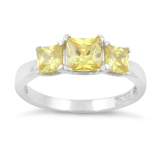 Sterling Silver Triple Square Yellow CZ Ring