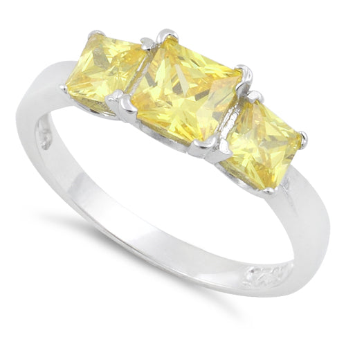 Sterling Silver Triple Square Yellow CZ Ring