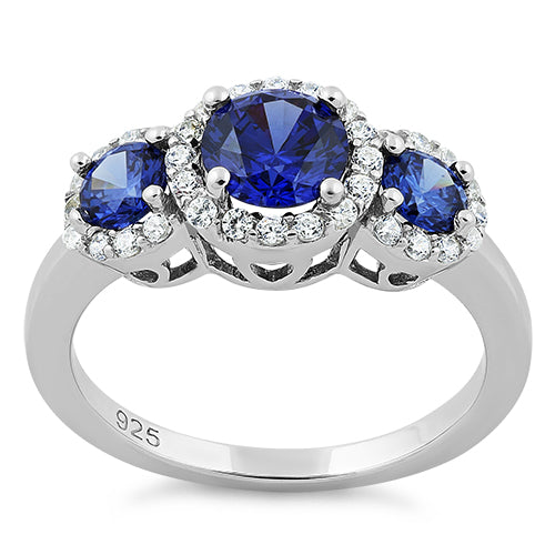 Sterling Silver Triple Tanzanite Round CZ Ring